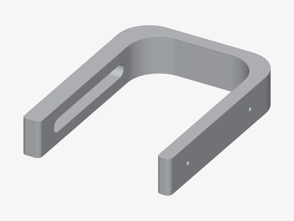 RC plane ceiling holder 130 mm, rear isometric view showing the U-shaped body (render)