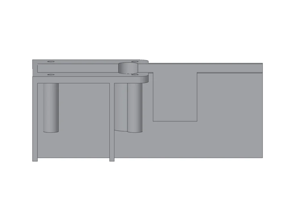 Servoless electric retract landing gear housing (3500G), side view with pivot boss and screw bosses (render)