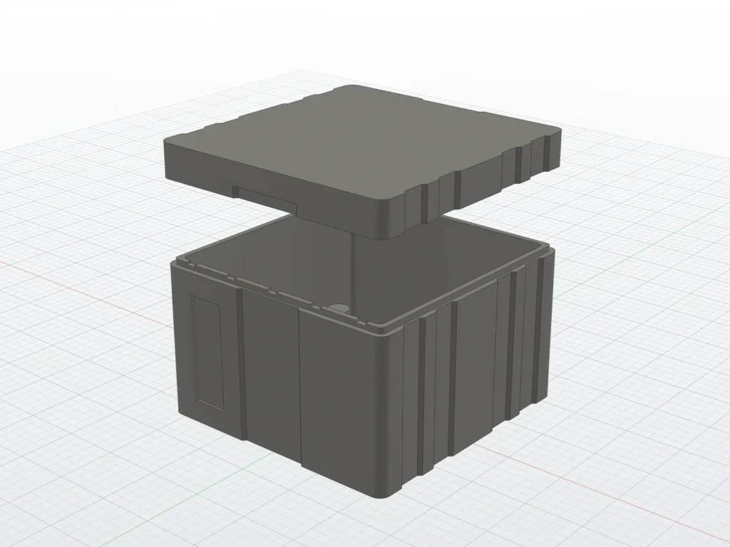 TX16S MKII full case, exploded view with lid above the base (render)