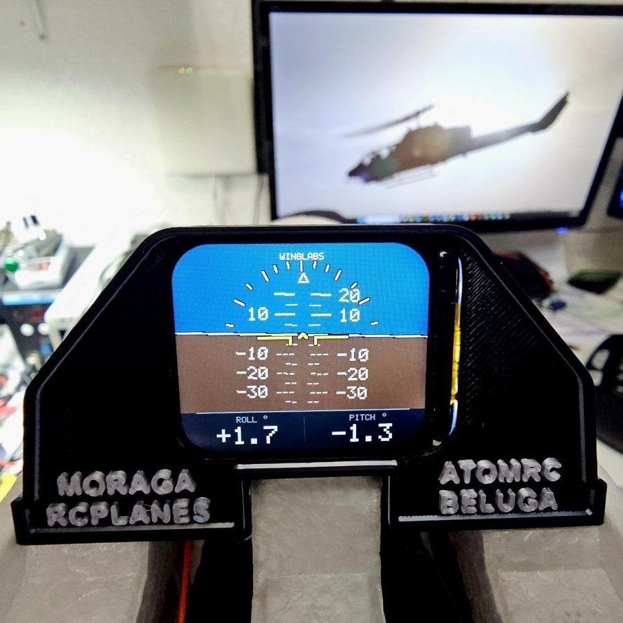 Attitude indicator in the custom ATOMRC Beluga cockpit panel