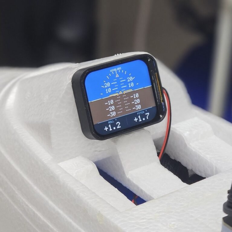 WingLabs Attitude Indicator horizontal model (WL-AI-H169) mounted in an RC plane cockpit