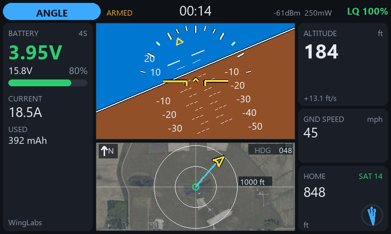 WingLabs EdgeTX avionics widget on a RadioMaster TX16S MK3