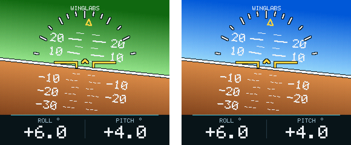 The same display with a green sky and with a blue sky