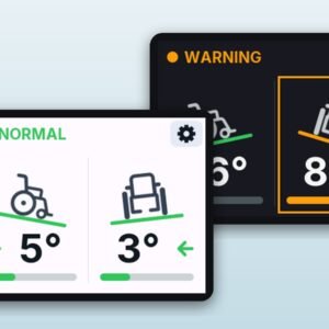 The live display of the WingLabs Wheelchair Tilt Monitor in the light and the dark theme