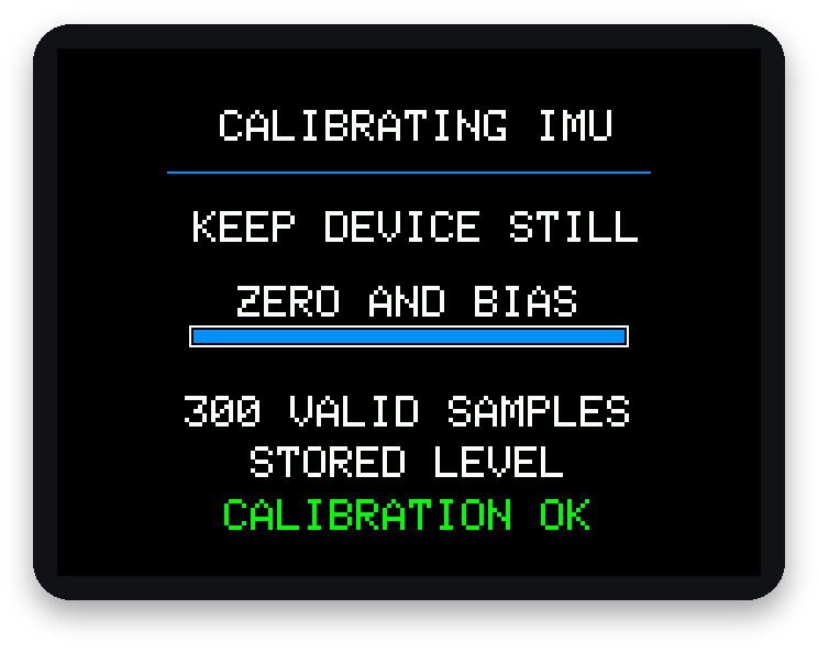 Calibration screen ending with CALIBRATION OK